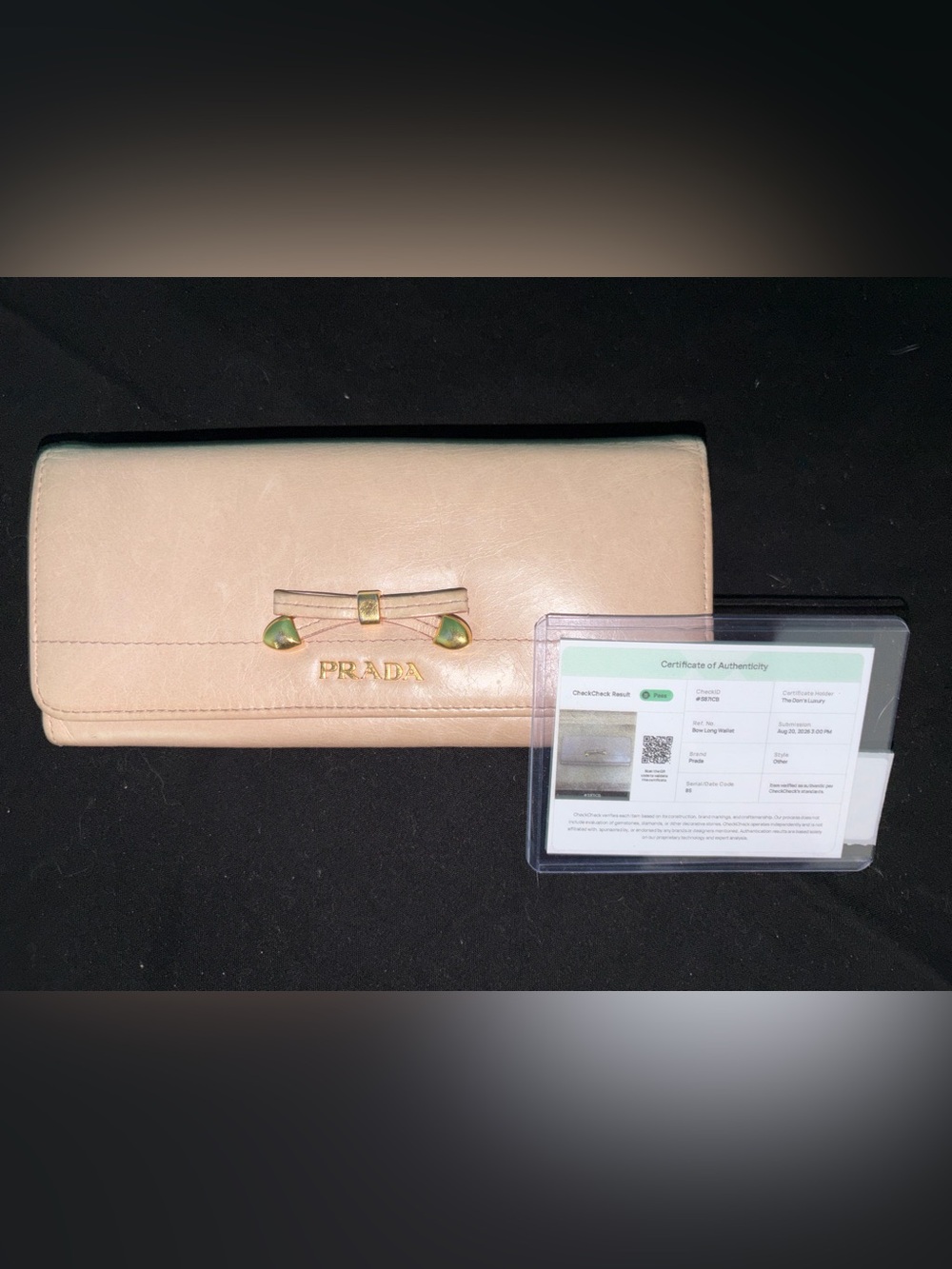 Prada Bow Detail Long Wallet in Beige Leather with COA